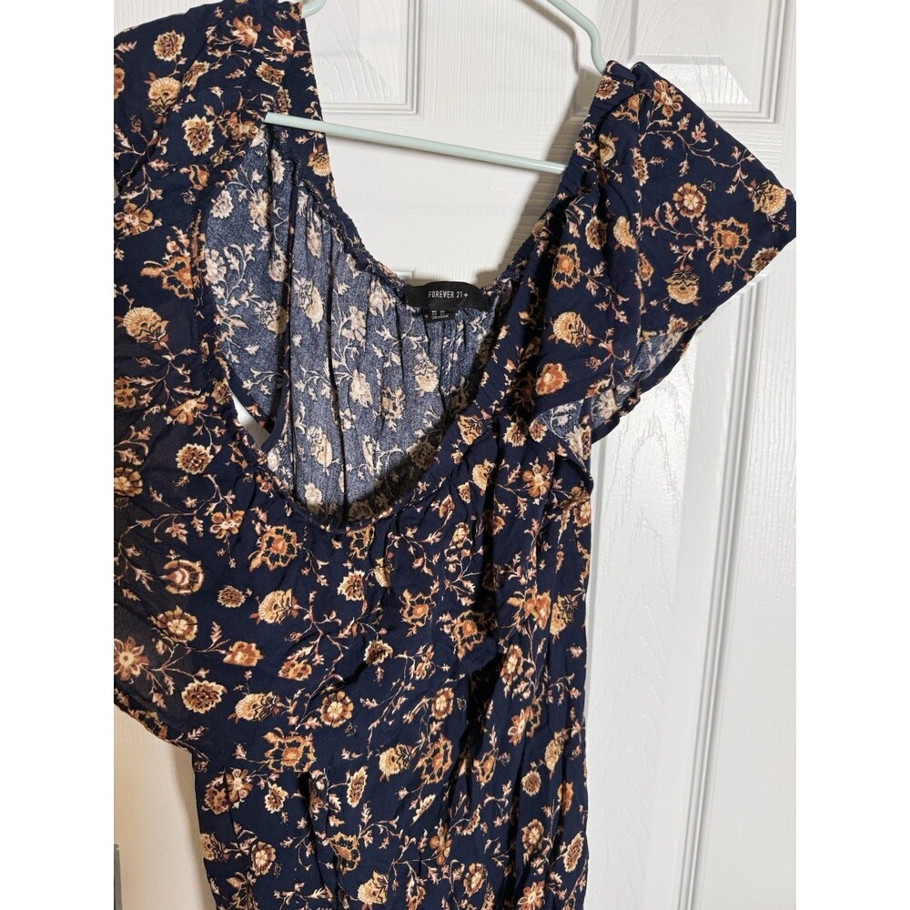 Forever 21+ Plus Size 2X Navy Floral Off Shoulder Ruffle High Low Dress Boho - Picture 7 of 12